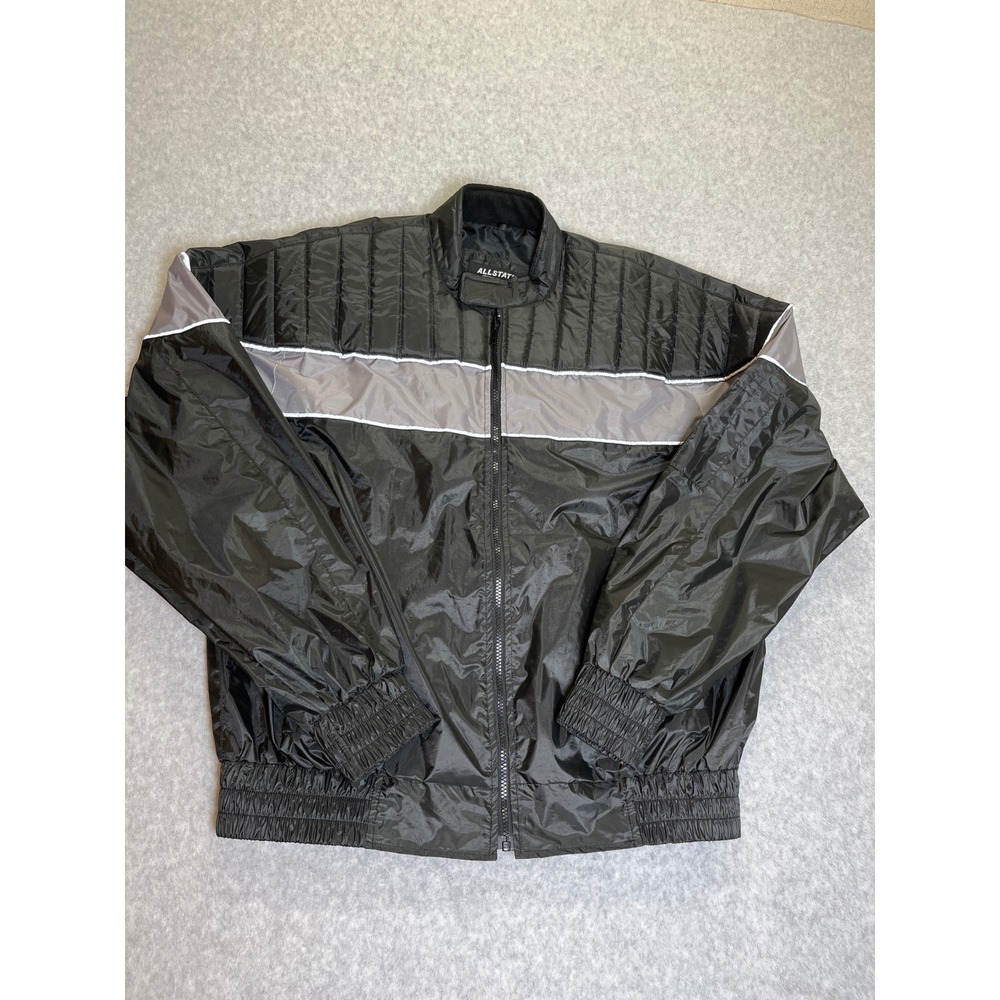 Allstate Leather Mens Large Black Quilted Moto Bomber Windbreaker Biker Jacket L